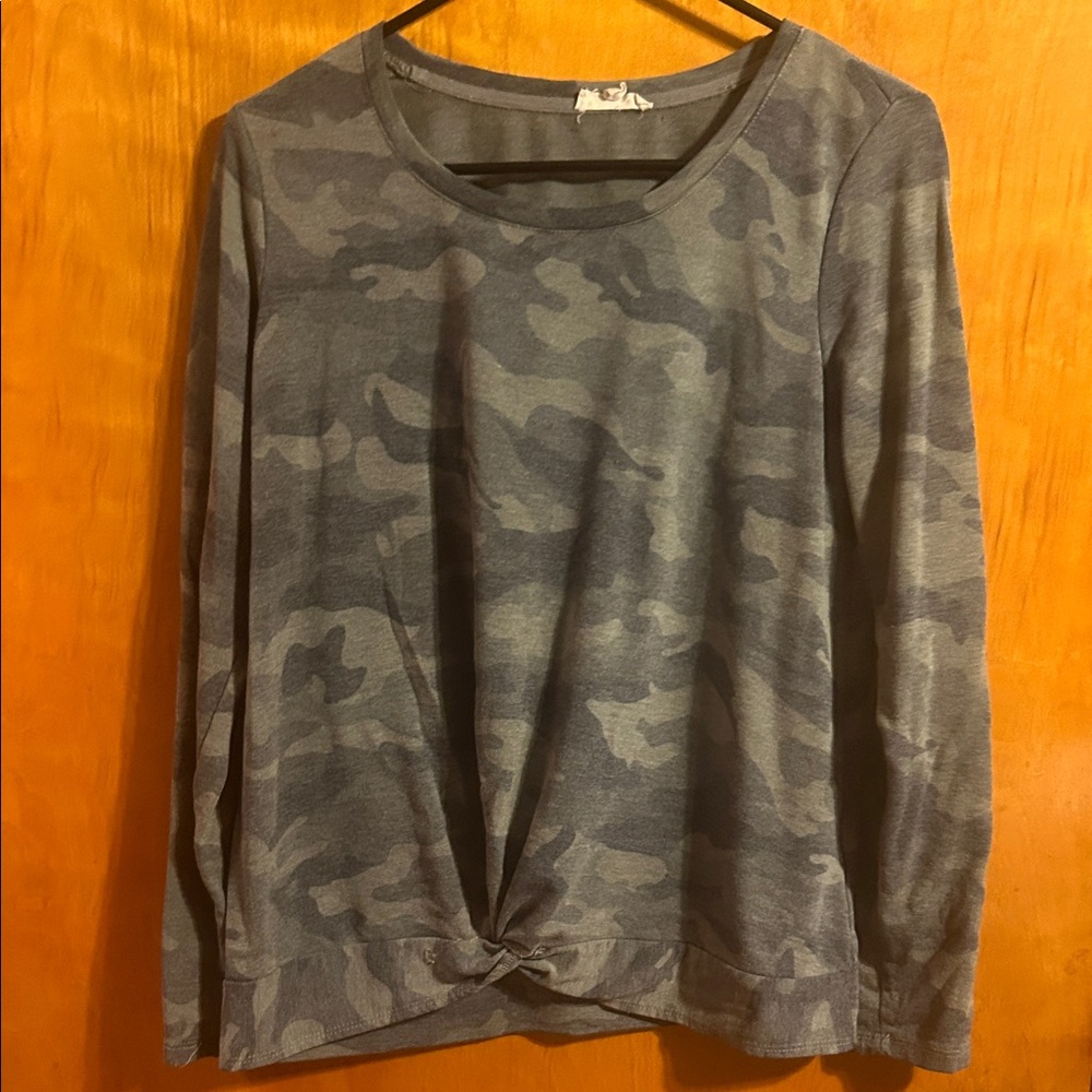 Gray Camouflage Long Sleeve Top